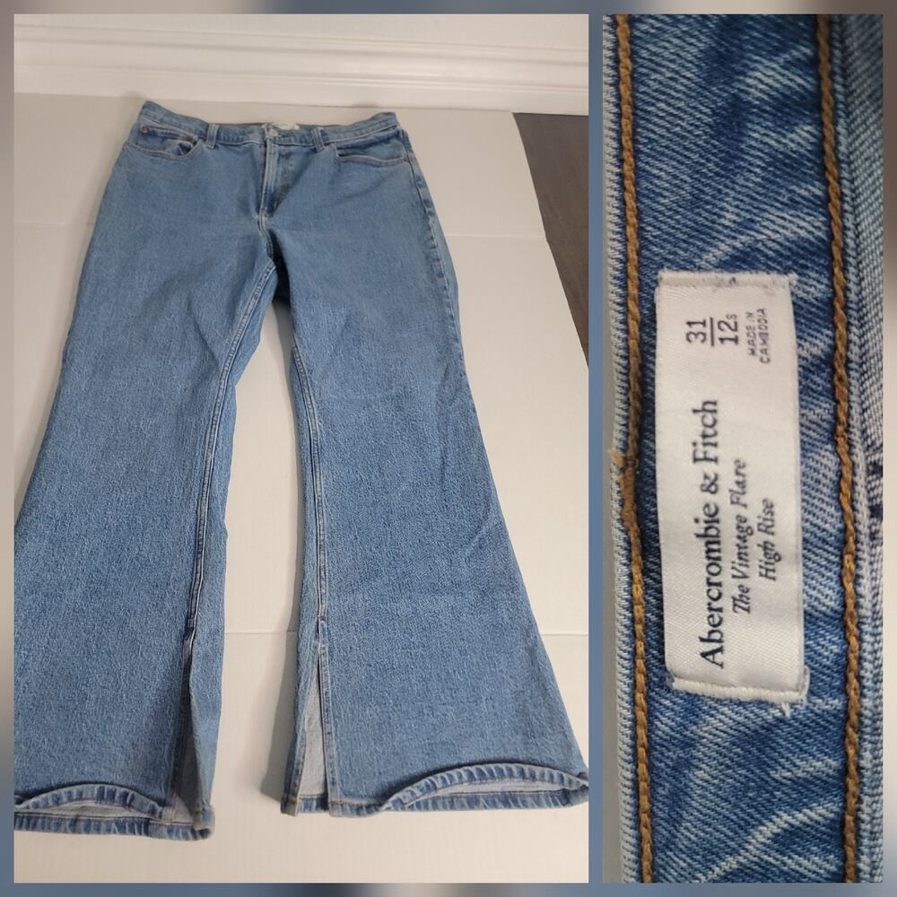 Abercrombie & Fitch Jeans Womens SZ 31S Vintage Flare High Rise Slits 70s Inspo
